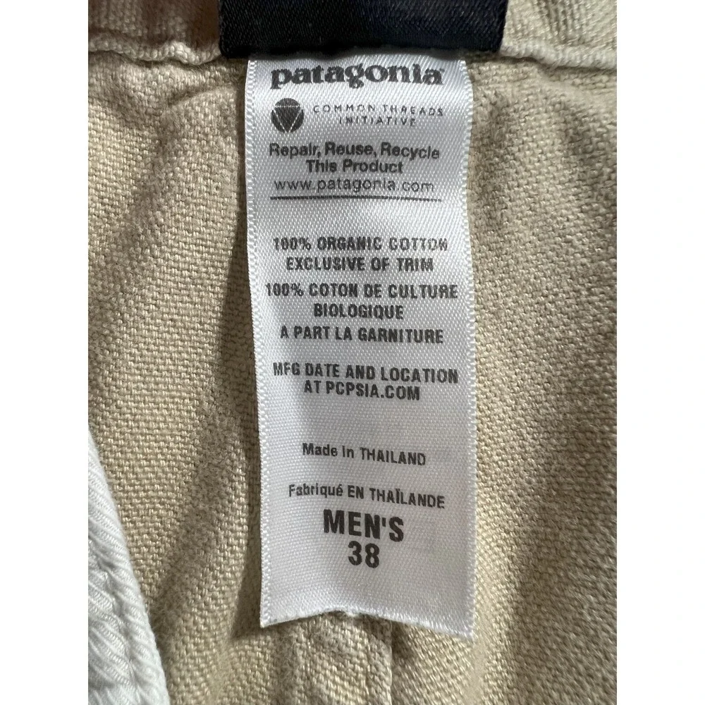 PATAGONIA Organic Cotton Pant Men 38 (35x29 Actual) Tan Khaki Chino Straight Leg